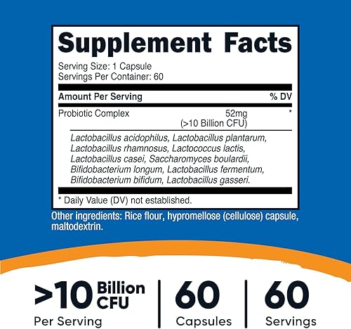 Miniatura 2 de Nutricost Complejo probiótico (10 mil millones de UFC) 60 cápsulas - Acidophilus más 9 otros probióticos, sin OMG, suplemento sin gluten