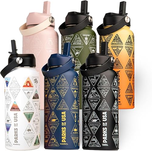 Miniatura 6 de Wondery National Parks - Botella de agua con 63 calcomanías impermeables de parques (Estados Unidos), botella de agua aislada de acero inoxidable de