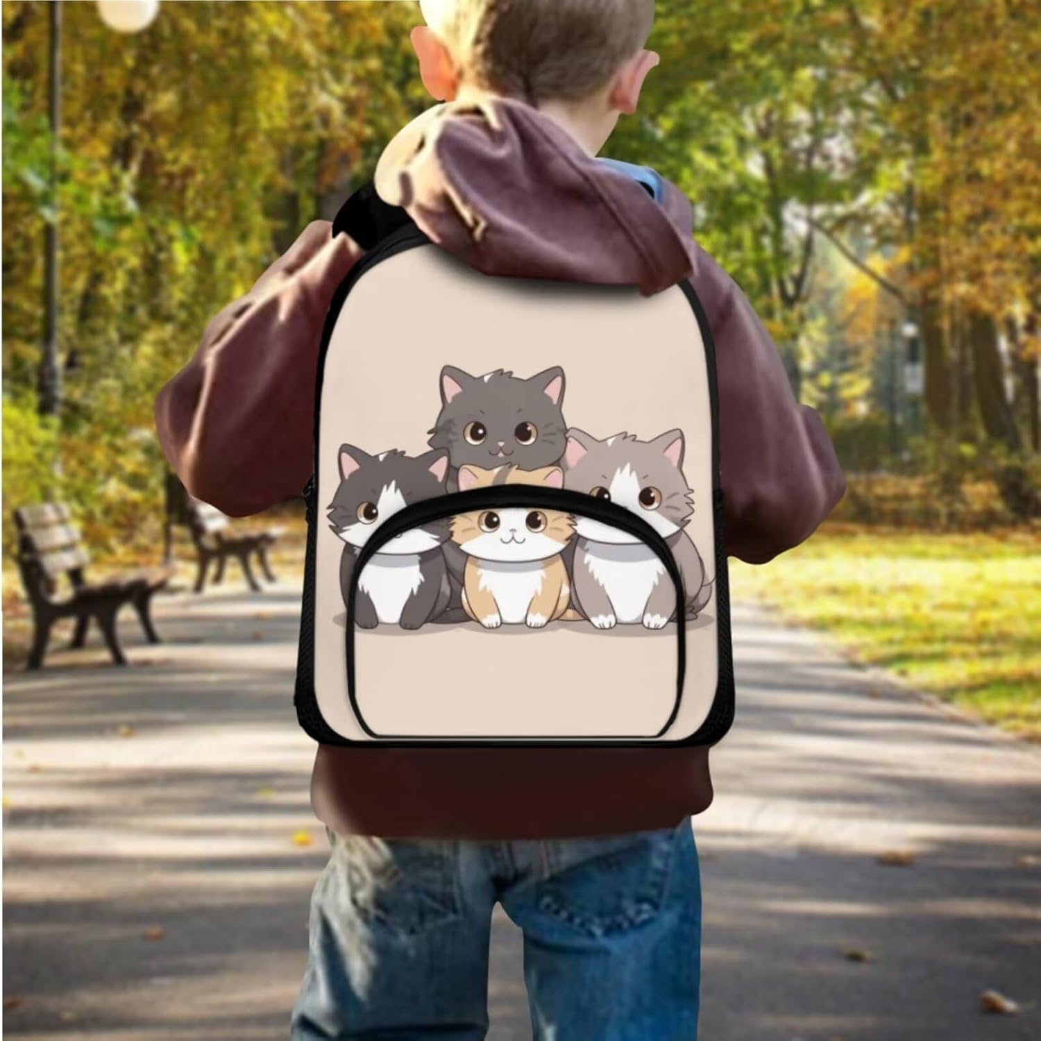 3PCS Lovely Cat Backpack for Girls Boys Kids School Backpack Set with Lunch Box Pencil Case Lightweight 12 Inch Backpack 3 in 1 Set for Teens Kindergarten Elementary School Students