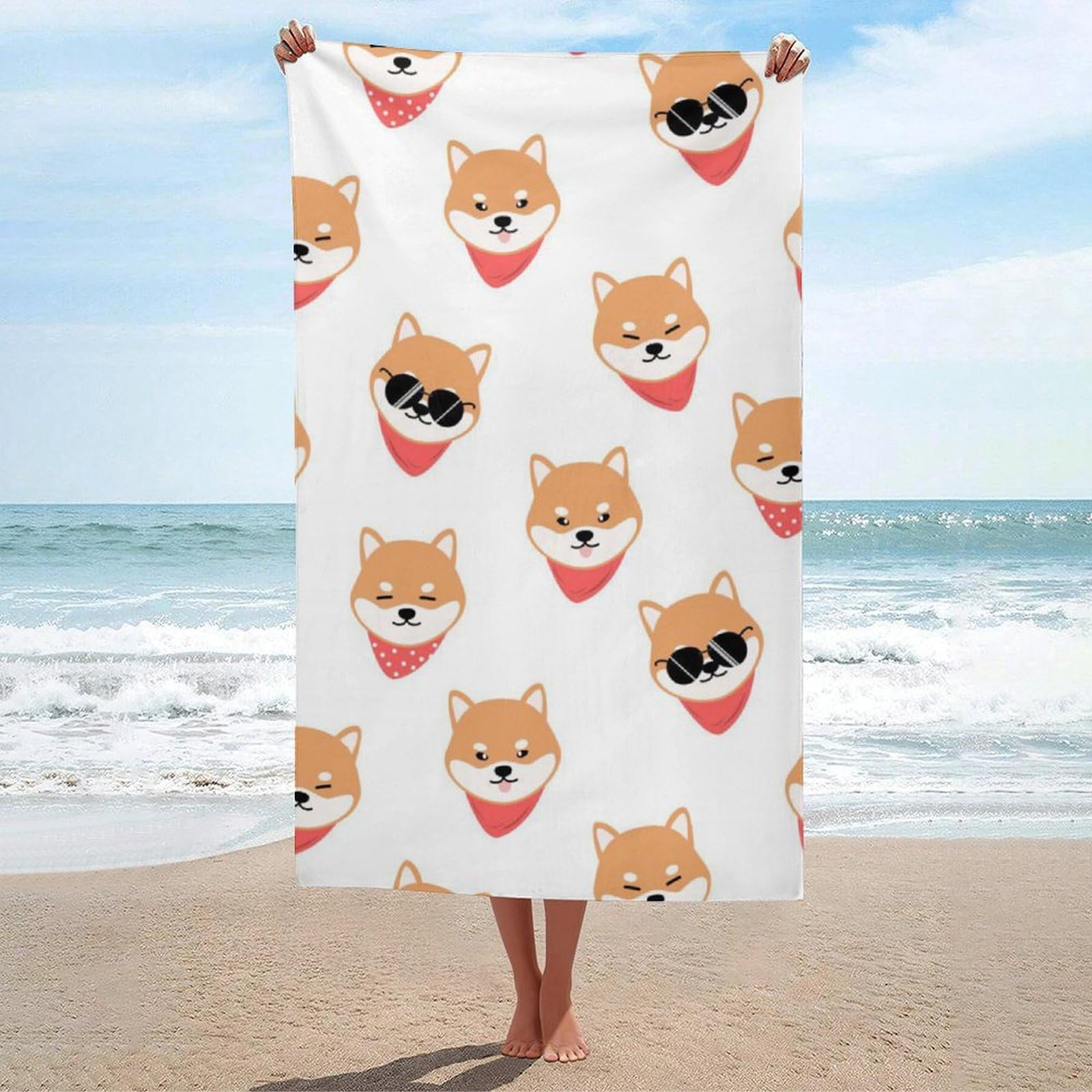 LEDFCVSU Beach Towel, Handsome Shiba Lnu Dog Bath Towel, Absorbent Towel for Swimming, Sports, Travel