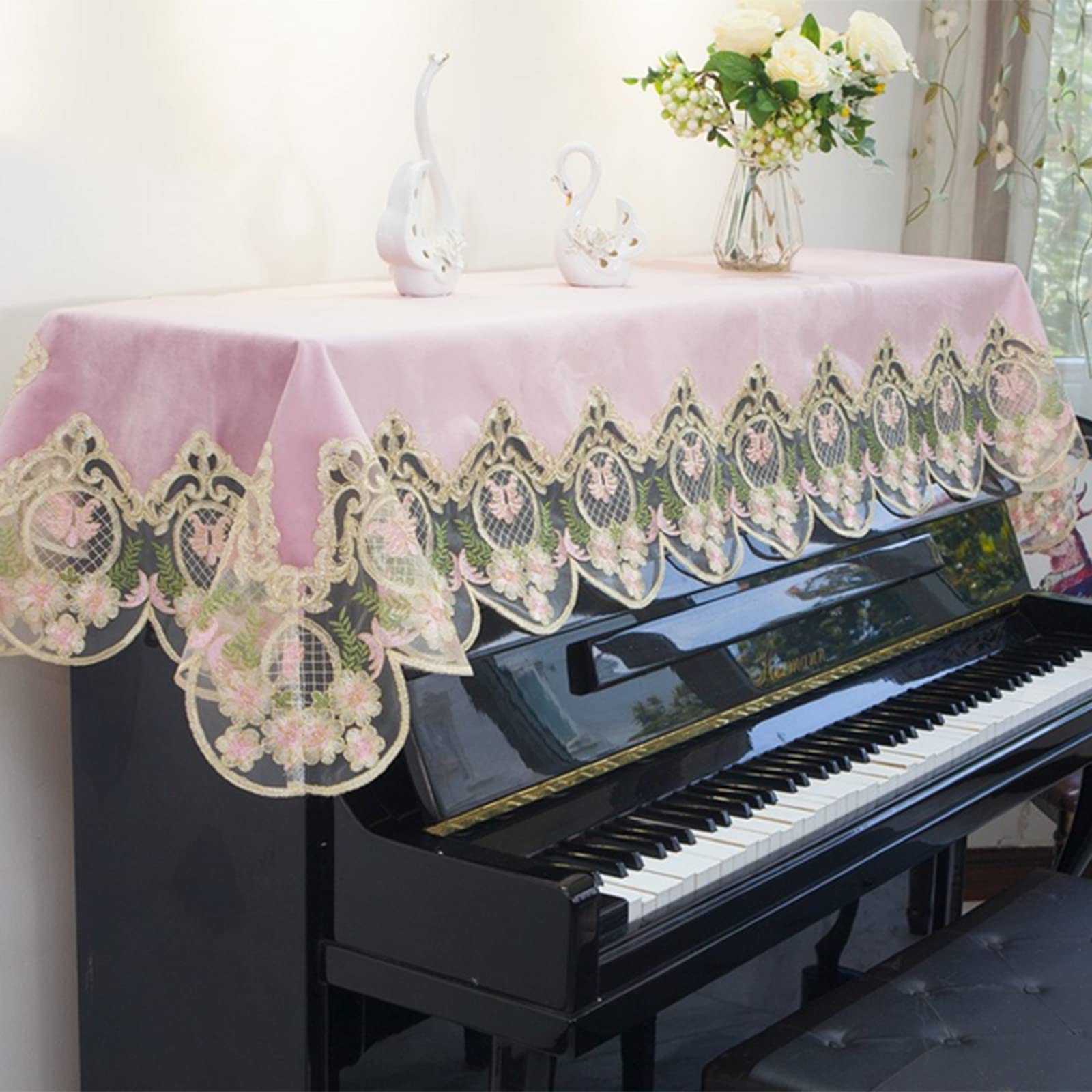 Media cubierta de tela de encaje desmontable para piano vertical, protector superior a prueba de polvo, accesorio ideal para el hogar y el estudio, mantiene tu piano limpio y protegido.