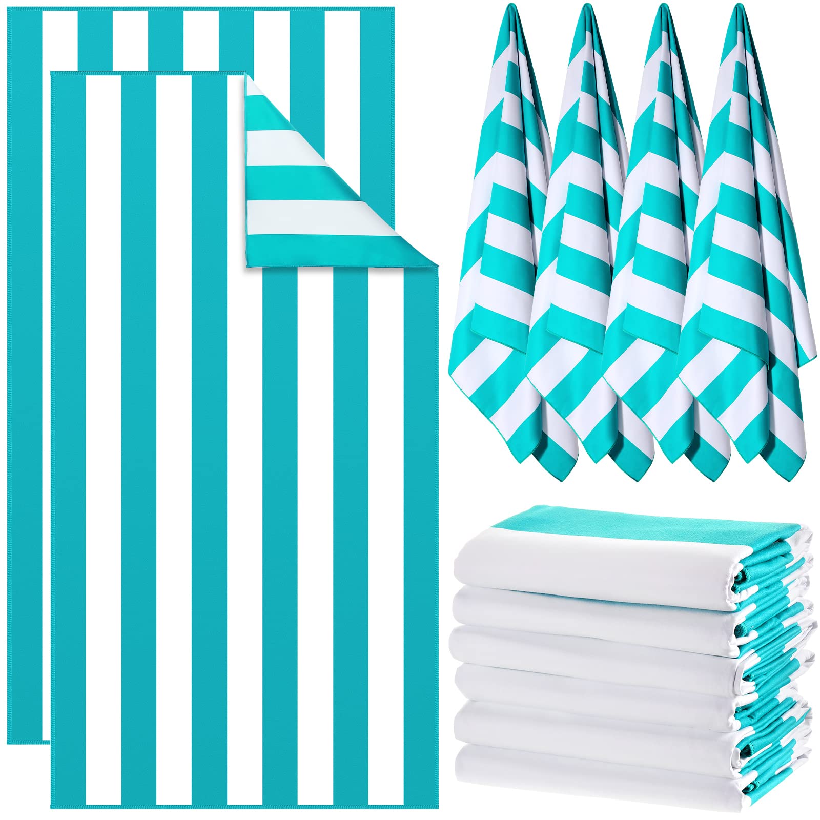 Photo 1 of 12 Pcs Oversized Microfiber Beach Towel Set 63''x32'' Extra Large Quick Dry Lightweight Thin Sand Free Cabana Pool Towels Bulk for Adults Travel Swim Camping Yoga Gym Sports Gift(Green Striped)