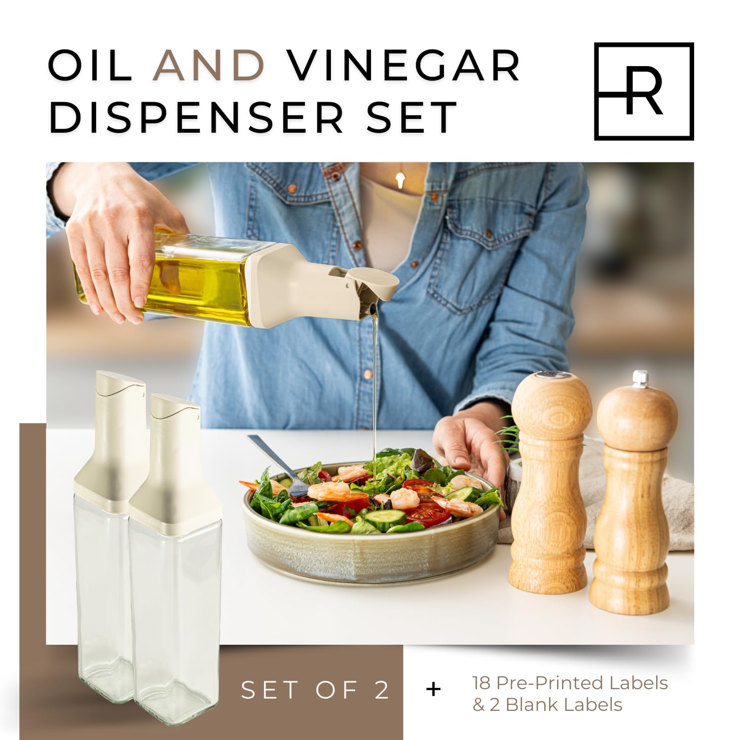 Botella dispensadora de aceite, juego de 2 dispensadores de aceite y vinagre, dispensador de aceite de vidrio con boquilla antigoteo, dispensador de aceite de cocina con tapa de vertido