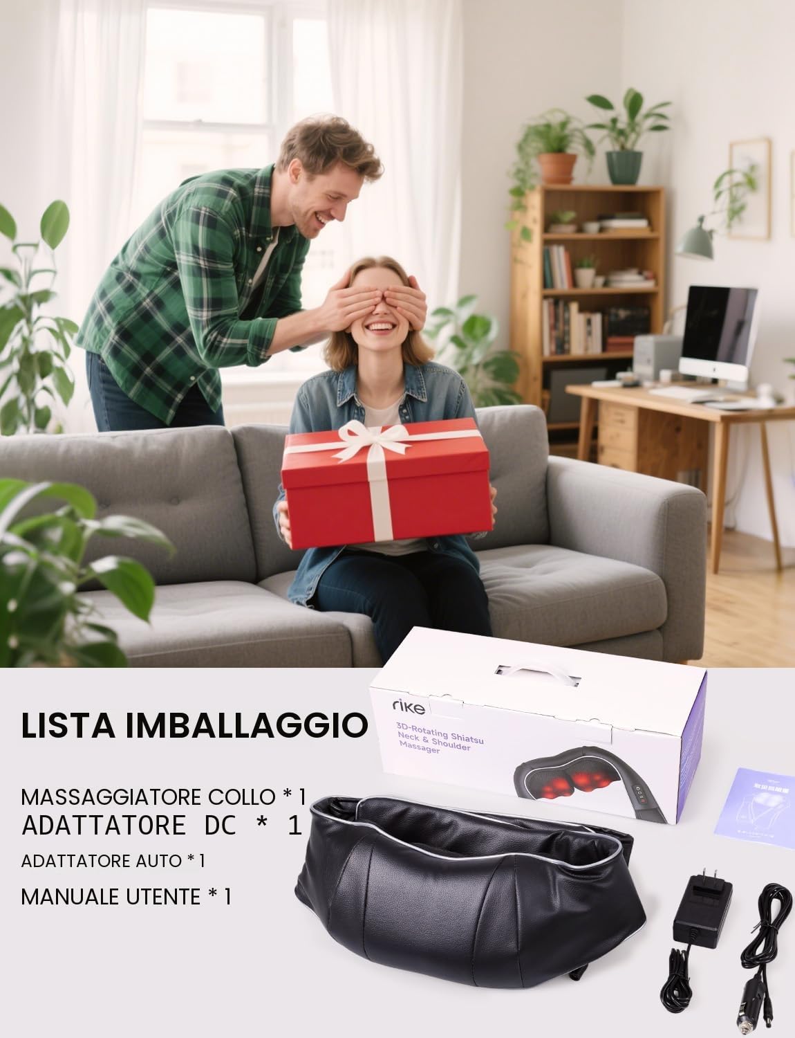 Massaggiatore Cervicale Collo Spalle e Schiena, Shiatsu Massaggiatore Schiena e Collo con Calore, Regalo per Donne/Uomini/Papà/Mamma