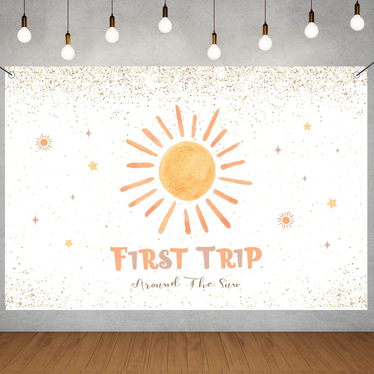 Photo 1 of *Bundle Items 5 PACK* First Trip Around the Sun Decorations - Boho Sun 1st Birthday Party Background Photography Background Baby Shower Baby Shower Decor Banner Supplies-5×3ft yellow