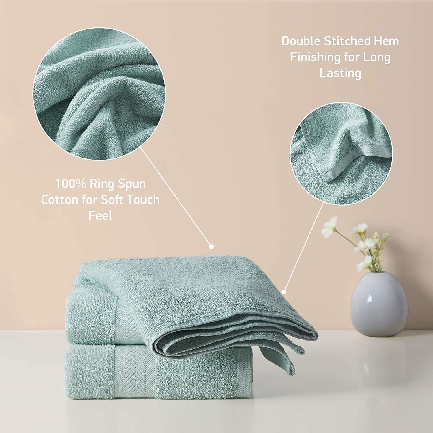 Acanva Organic Cotton Bath Sheets Soft Hotel Spa Bathroom Towel Set, 27" x 54", Green, 4 Pack