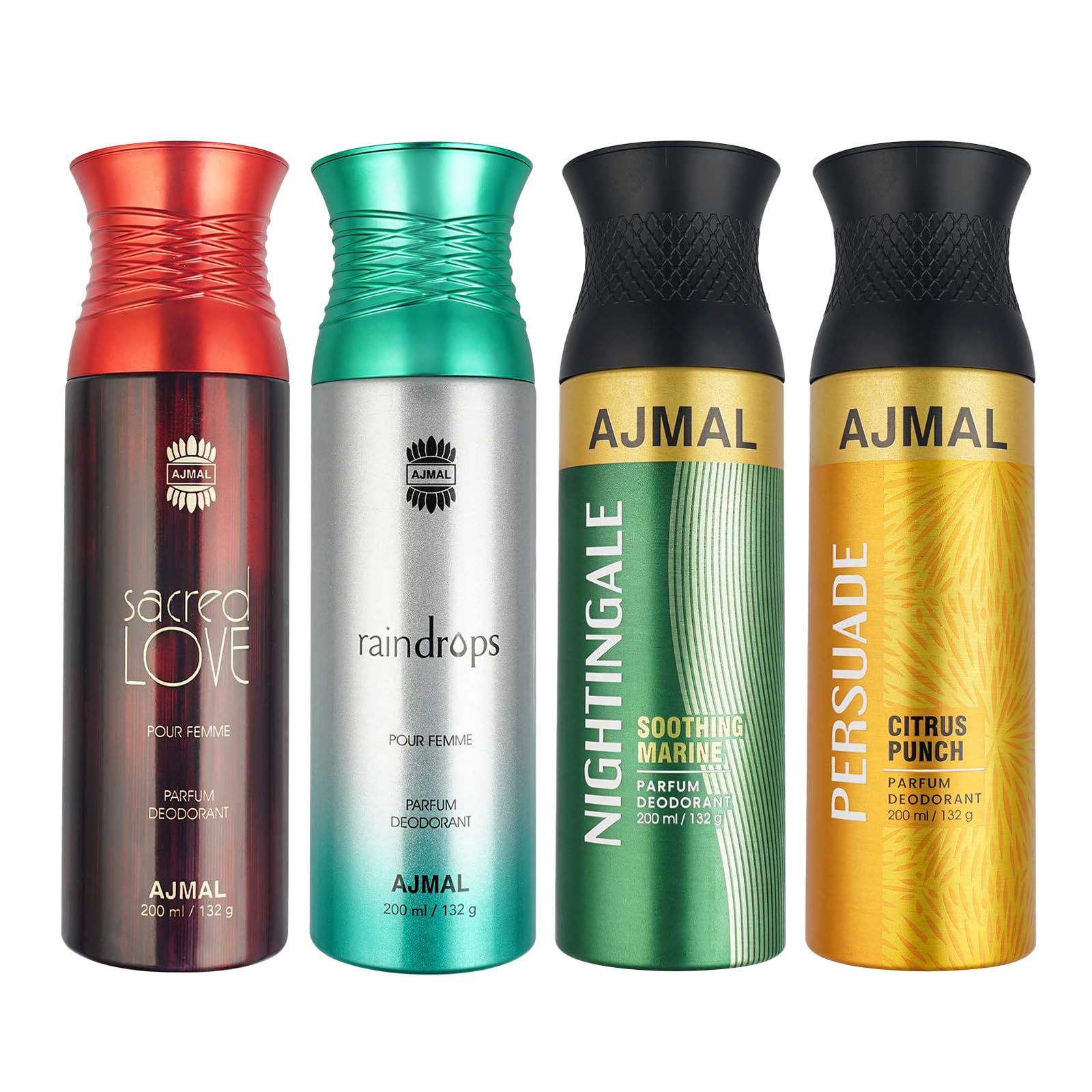 Ajmal 1 Sacred Love for Women, 1 Raindrops Femme for Women, 1 Nightingale and 1 Persuade for Men & Women Deodorants each 200ML Combo pack of 4 (Total 800ML)-image-26