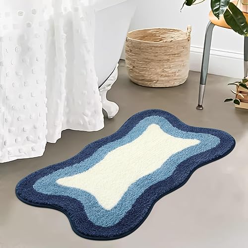 Miniatura 7 de HAOCOO Alfombra de baño azul de 20 x 31 pulgadas, extra suave, antideslizante, de microfibra, absorbente, lavable, alfombra para ducha de suelo y