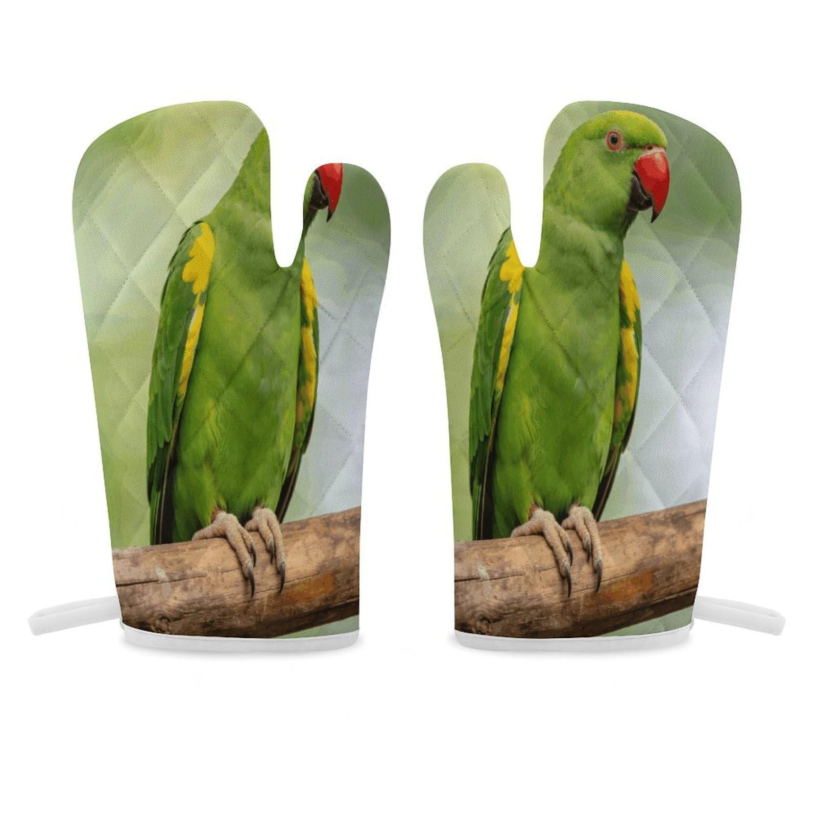 Green Parrot Oven Mitt Heat Resistant Potholder Set,Durable Oven Gloves for Gifts,Glove Pot Holder for Cooking Baking Grilling BBQ