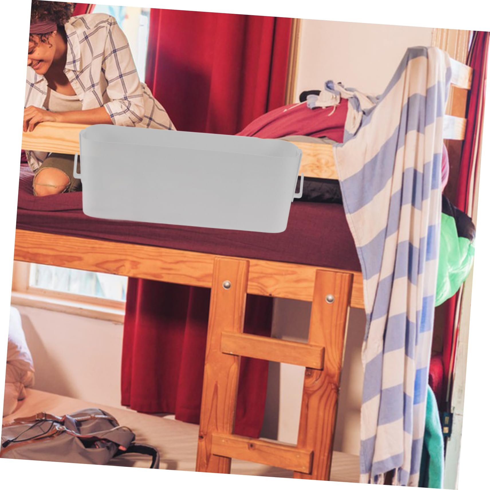 Boîte de Rangement Suspendue Chevet en Plastique Blanc 2 Crochets Détachables, Organiseur de Lit à Suspendre pour Camping-cars et Chambres D'garçon et Filles