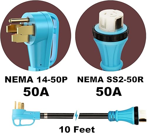 Miniatura 10 de CircleCord Cable de 50 amperios RVgenerador de 50 pies con conector de bloqueo, cable STW de calibre 63+81, macho 14-50P y hembra SS2-50R de bloqueo