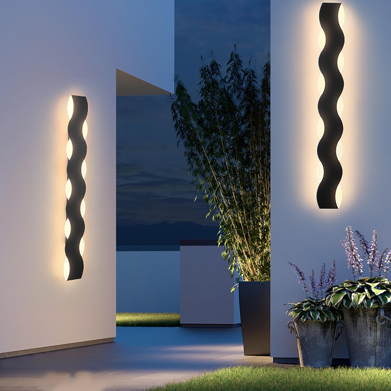 Wall Lamp Outdoor Long Modern LED Dimmable Wall Sconces with Remote Control Living Room Wall Lights Waterproof IP65 Black Home Lighting Fixtures for Courtyard Hallway Front Door (Wit Licht,110CM)