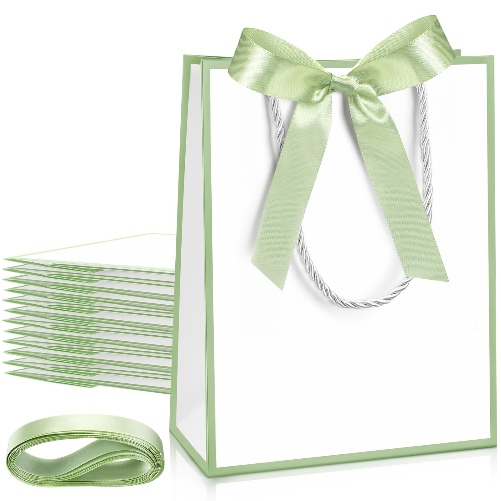 Silkfly 12 Pcs Wedding Paper Gift Bags with Handle 9x7x3.15'' Thank You Gifts Bags with Ribbon Bow Bridal Shower Gifts for Baby Shower Graduation