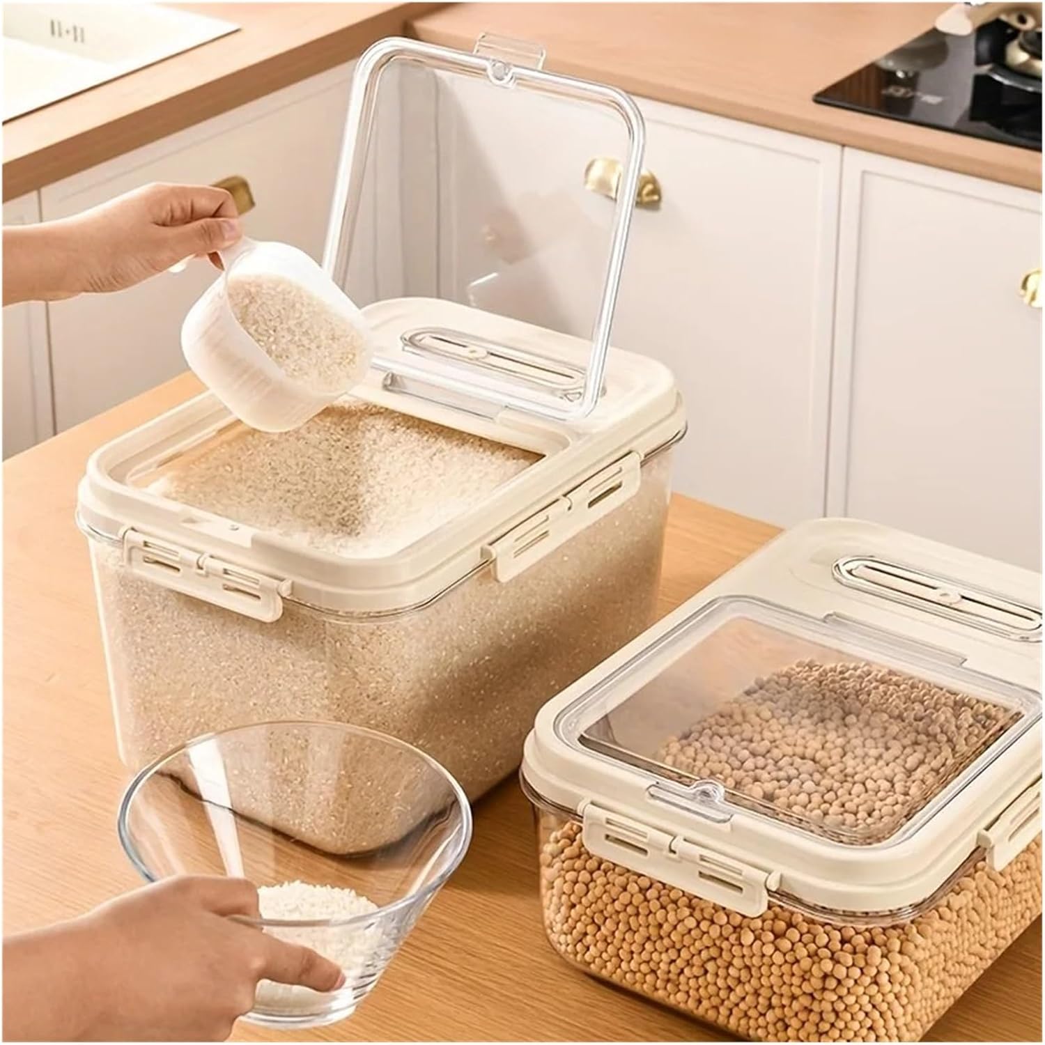 Transparent Airtight Rice Storage Container - 5/10KG Food Storage Box for Grains, Nuts, and Snacks(10kg-20 catties)