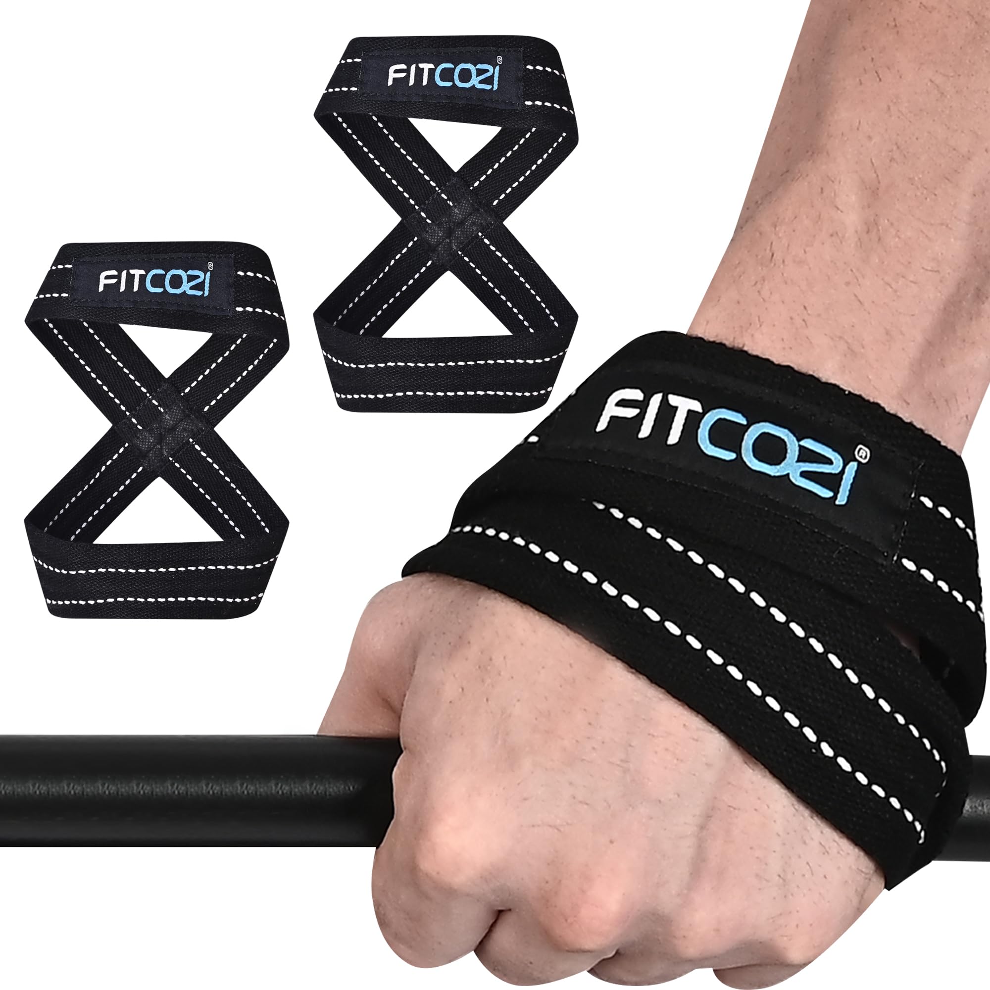 Fitcozi Figure 8 Lifting Straps Cotton – Heavy Duty CottonPadded Wrist Wraps for Deadlifts, Powerlifting & Strength Training-image-21