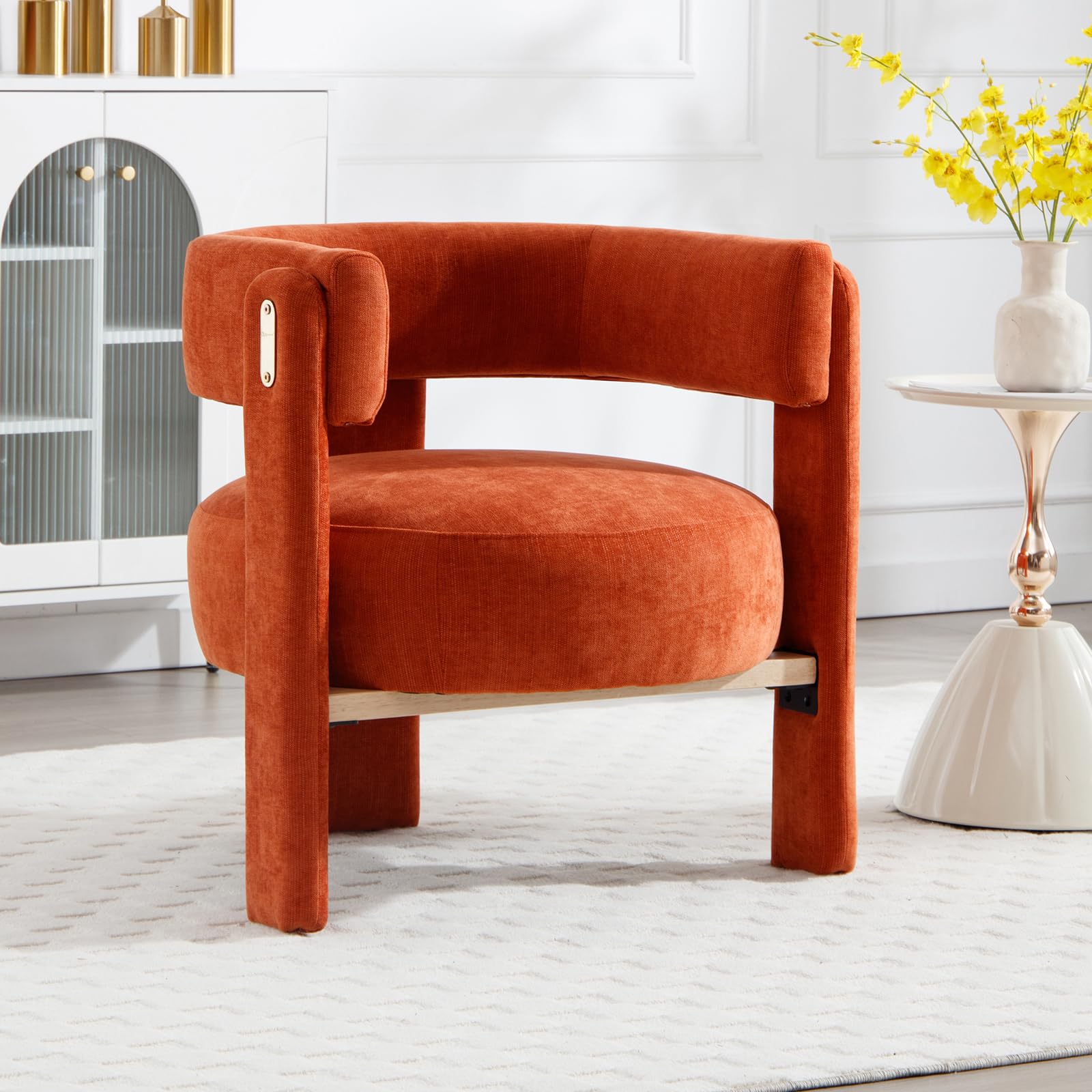 Ya-Home Fauteuil Salon en Bois Fauteuils Confortable avec Coussins Epais Fauteuil en Chenille pour Chambre/Salon, Orange
