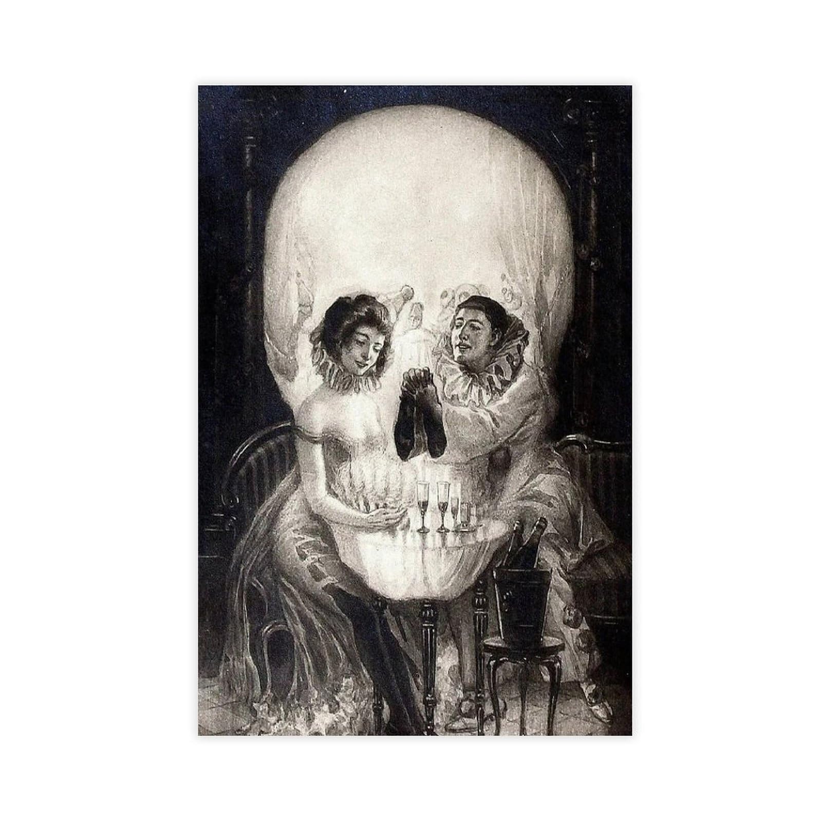 NFFBGFD Gothic Optical Illusion Skull Canvas Poster Wall Art Print Picture Paintings 12x18inch(30x45cm)