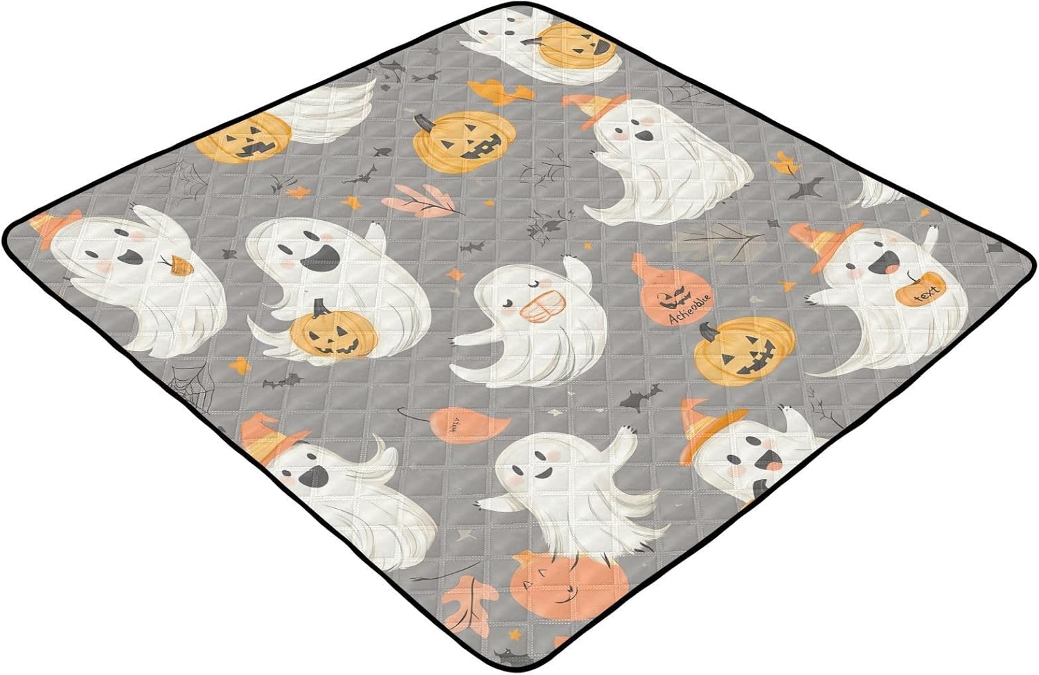 Ghost and Halloween Pumpkin Baby Play Mat, 50“ X 50” Washable Folding Crawling Mat, Baby Floor Mat, Soft, Non-Slip