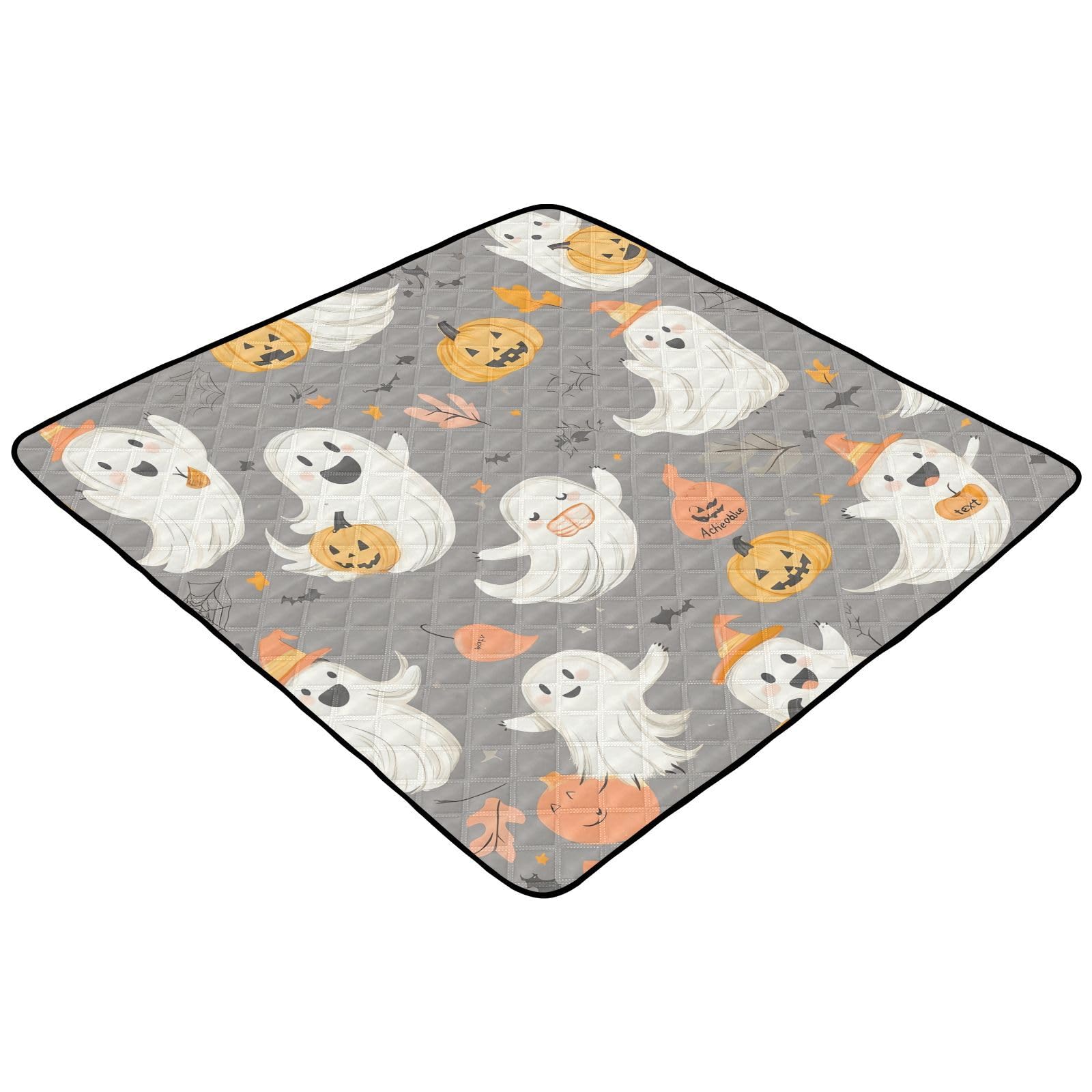 BOESI Ghost and Halloween Pumpkin Baby Play Mat, 50“ X 50” Washable Folding Crawling Mat, Baby Floor Mat, Soft, Non-Slip