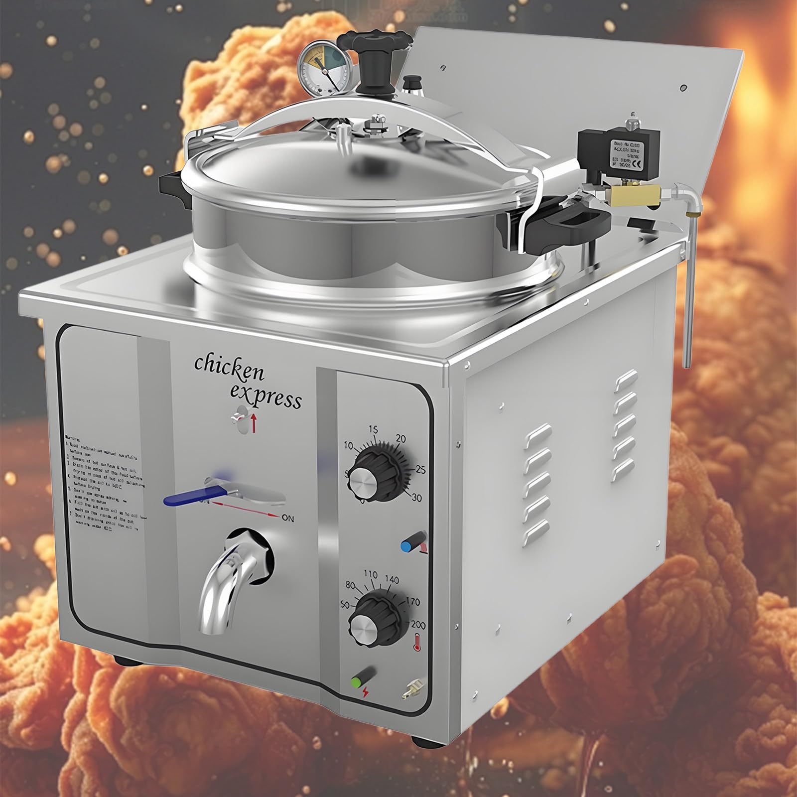 AYCDL Electric Countertop Pressure Fryer, 3000W, 16L Capacity, 304 Stainless Steel, Ideal for Frying Chicken and Fish, Perfect for Restaurants and Snack Shops