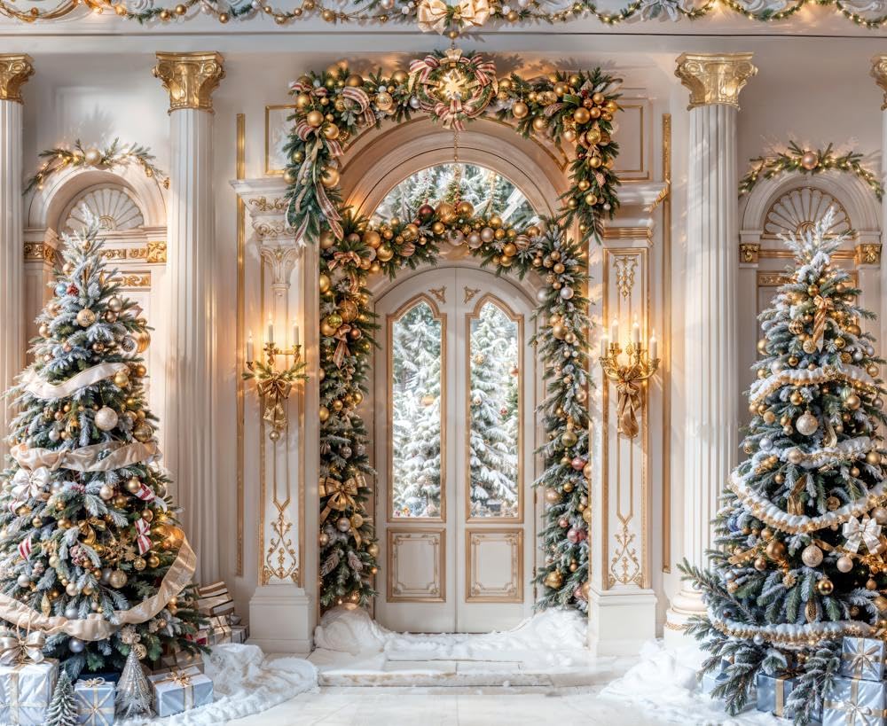 Kate 10 × 2,5 m (3 × 2,5 m) albero di Natale sfondo fotografico classico palazzo europeo champagne stile romano ghirlanda di Natale deco arco fotografia sfondo per fotografia di Natale fotografi