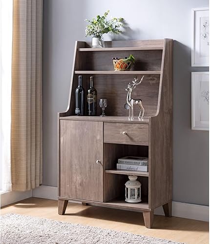 Q-Max - Armario de madera antigua para panadería con una estantería de dos niveles, un cajón, dos estantes y un gabinete lateral