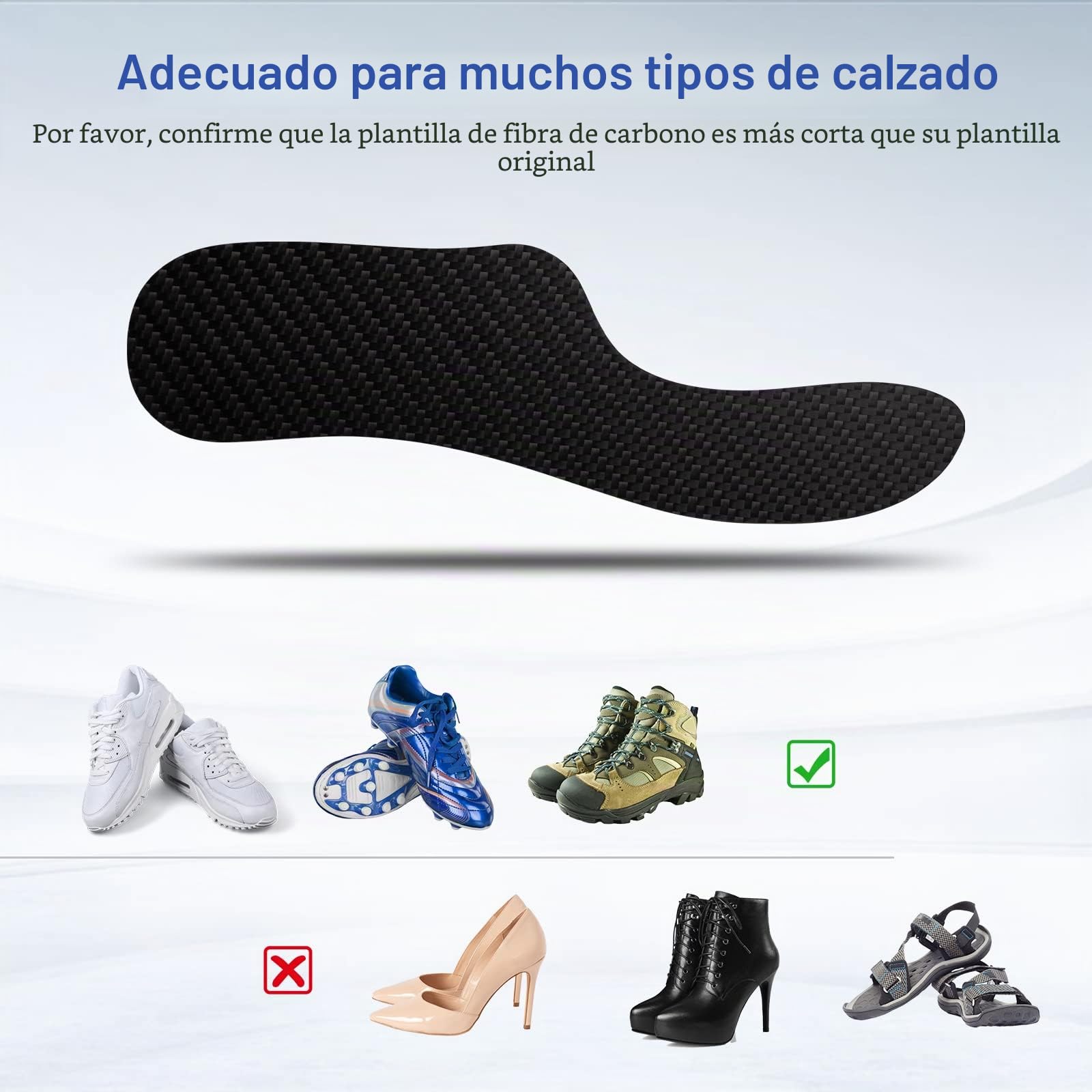 Plantilla de fibra de carbono Morton Extension Orthotic, FAKILO 1 par de plantillas rígidas para hallux rigidus, dedos de césped, hallux limitus – 295 mm – Talla mujer 14,