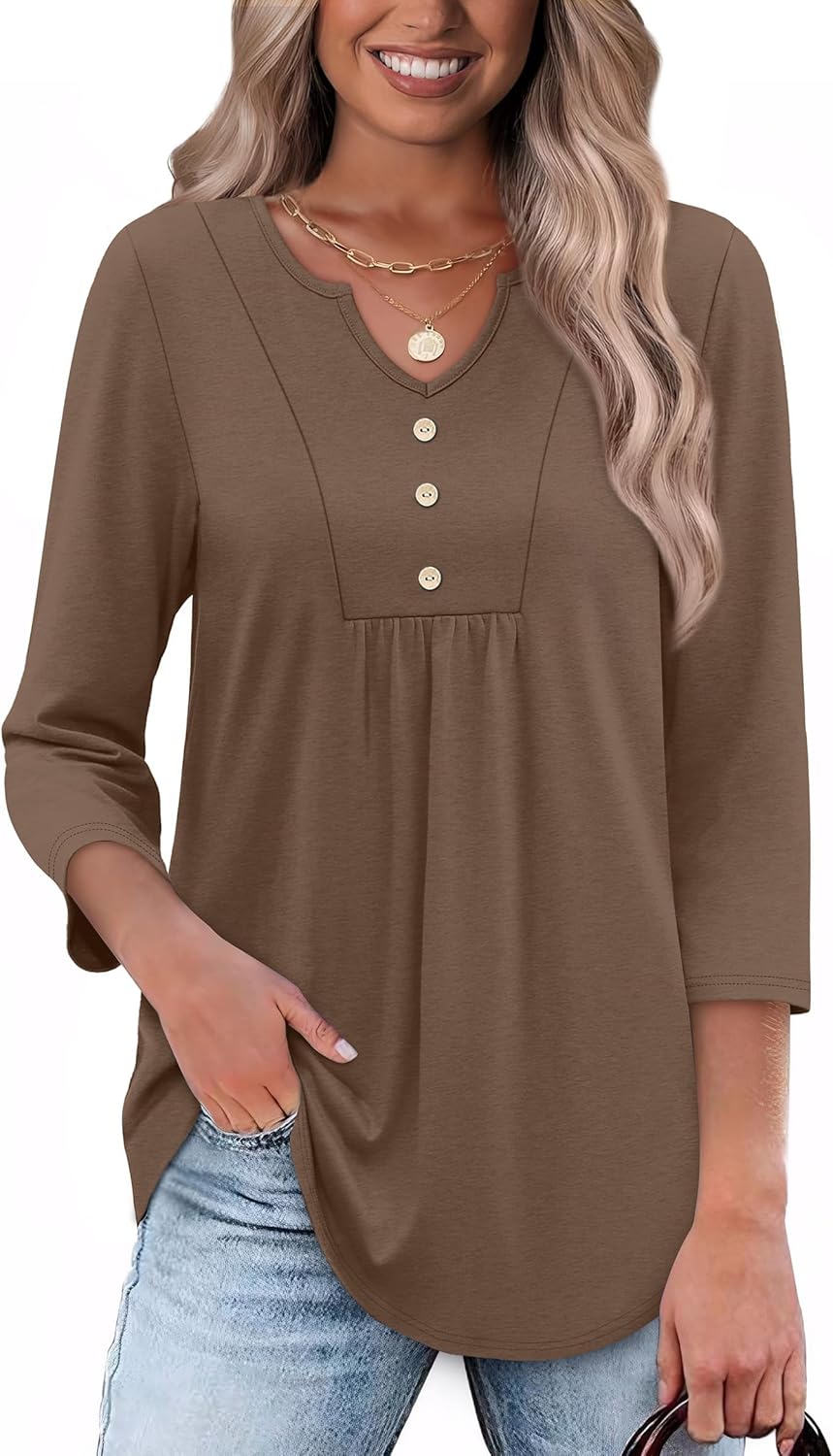 WIHOLL Womens Tops Fall Fashion Must Have 3/4 Length Sleeve Shirts Business Casual Outfits Basic Tees - Image 3