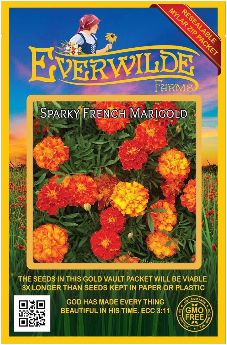 Everwilde Farms - 1 Lb Sparky Mix French Marigold Wildflower Seeds - Gold Vault