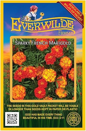 Everwilde Farms - 500 semillas de flores silvestres de caléndula francesa Sparky Mix - Paquete de semillas jumbo Gold Vault