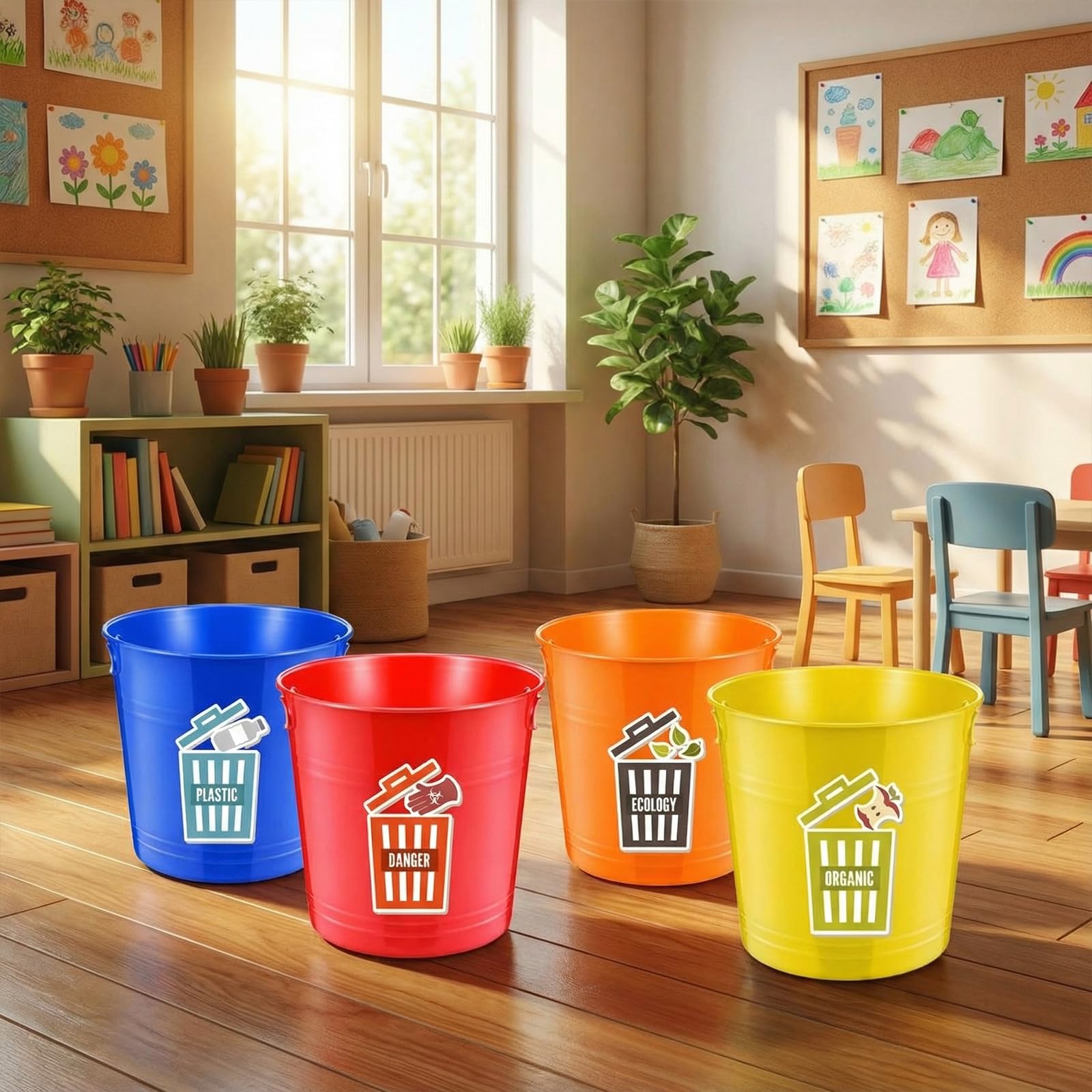 meekoo 24 Stück Kunststoff-Eimer mit Griffen, bunt, 3,8 l, großes Fassungsvermögen, Mehrzweck-Aufbewahrungsdosen für Küche, Wäsche, Garten, Badezimmer, Garage, Organisation