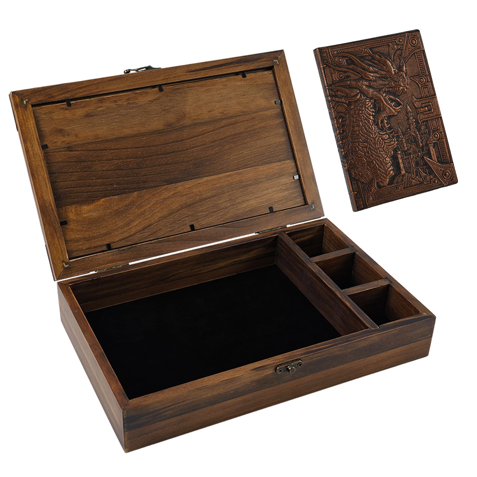 2-in-1-Würfelbox aus Metall mit DND-Notizbuch zum Rollen und Aufbewahren, Organizer für RPG-Tischspiele, Würfeltablett, Dungeons & Dragons, Spieler oder polyedrische Würfelsammlerbox aus Metall
