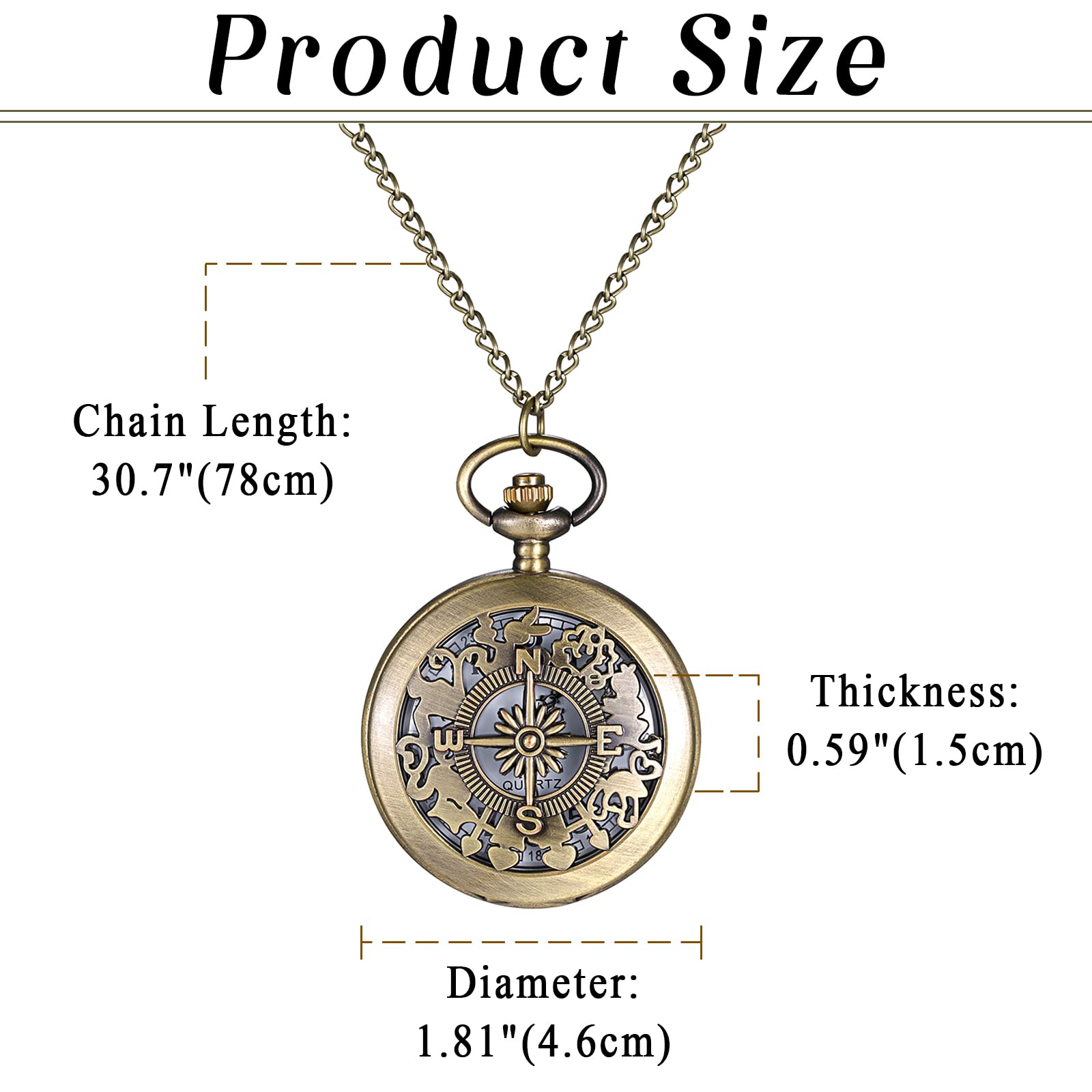 JewelryWe Montre de Poche, Montre de Poche Bronze Antique avec Boîte de Modèle Tridimensionnel Sculpté Creux Simple et de Mode Chiffres Arabiques Échelle Cadran