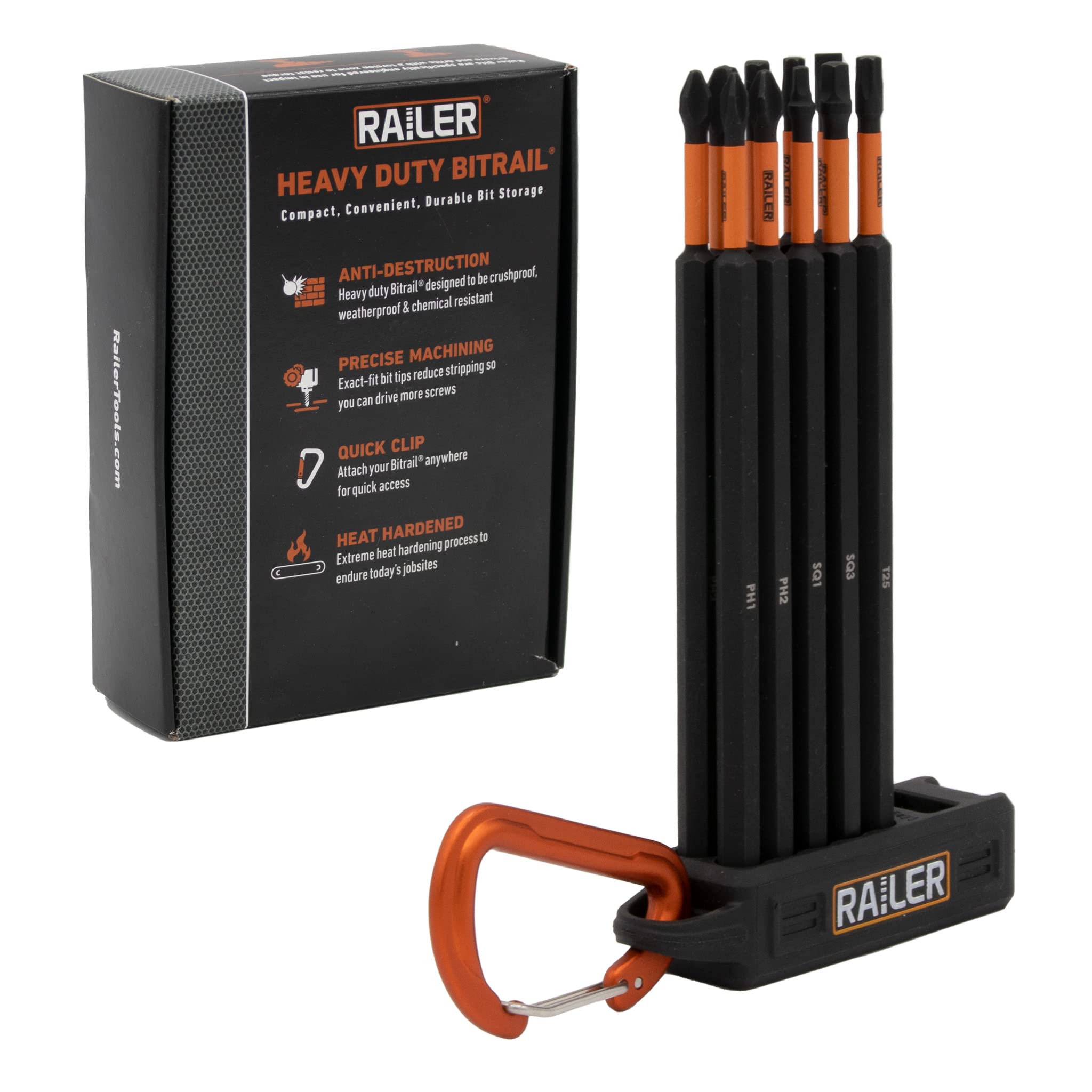 Railer 6 Inch Screwdriver Bit Set - Premium S2 Steel 6" Phillips, Square, Torx & Hex Impact Driver 10pc Bit Set With A Storage Magnetizer Bit Holder & Carabiner