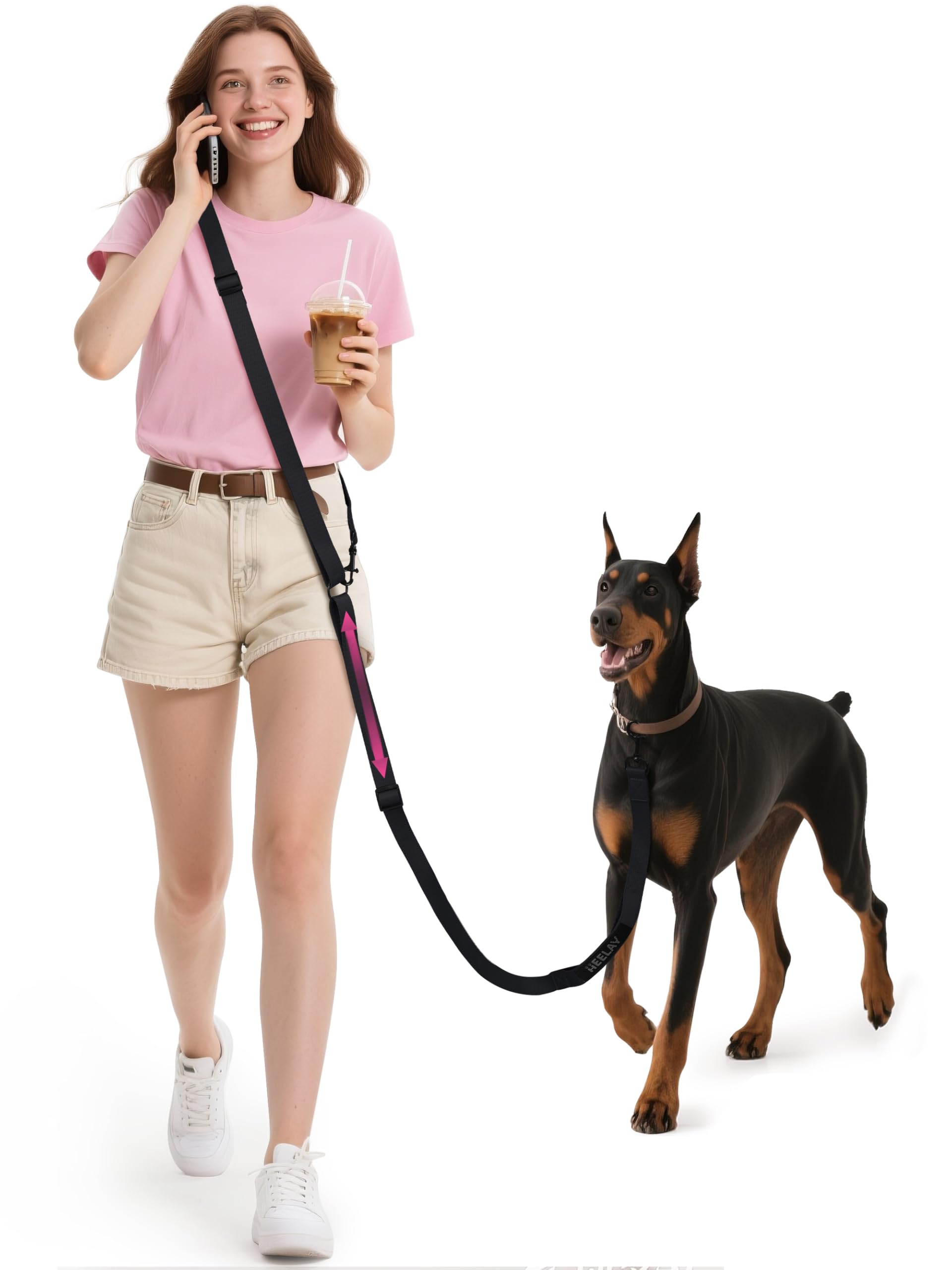 3M Adjustable Hands Free Dog Lead, Long Crossbody Dog Leash with Padded Handle, Training Lead for Medium and Large Dogs