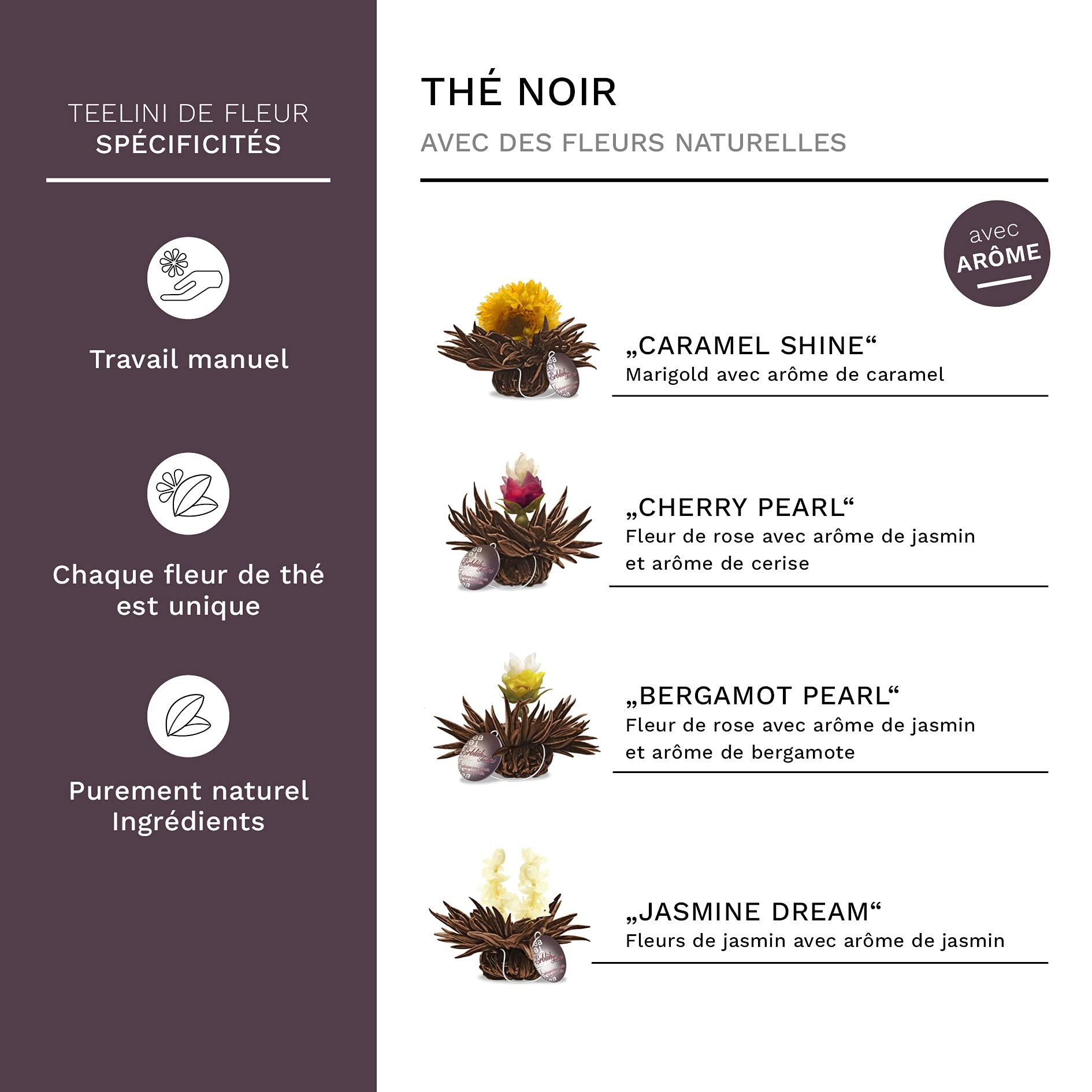 Creano Coffret Cadeau Teelini Noir – 8 Fleurs de Thé Noir en Portion de Tasse avec Tasse en Verre 200ml & Couvercle – Idée Cadeau Anniversaire, Collègue & Détente