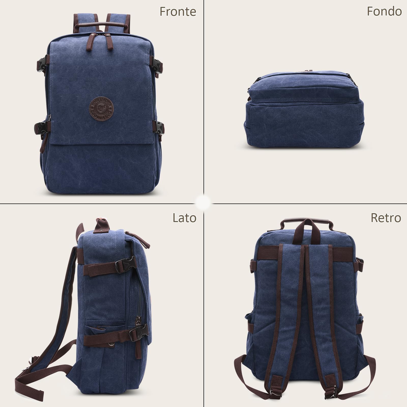 Zaino per Laptop Uomo Tela Zaino Viaggio Adatto per Laptop da 15.6 pollici Outdoor College Campeggio Lavoro Casual Alpinismo Grande Capacità Durevole Blu