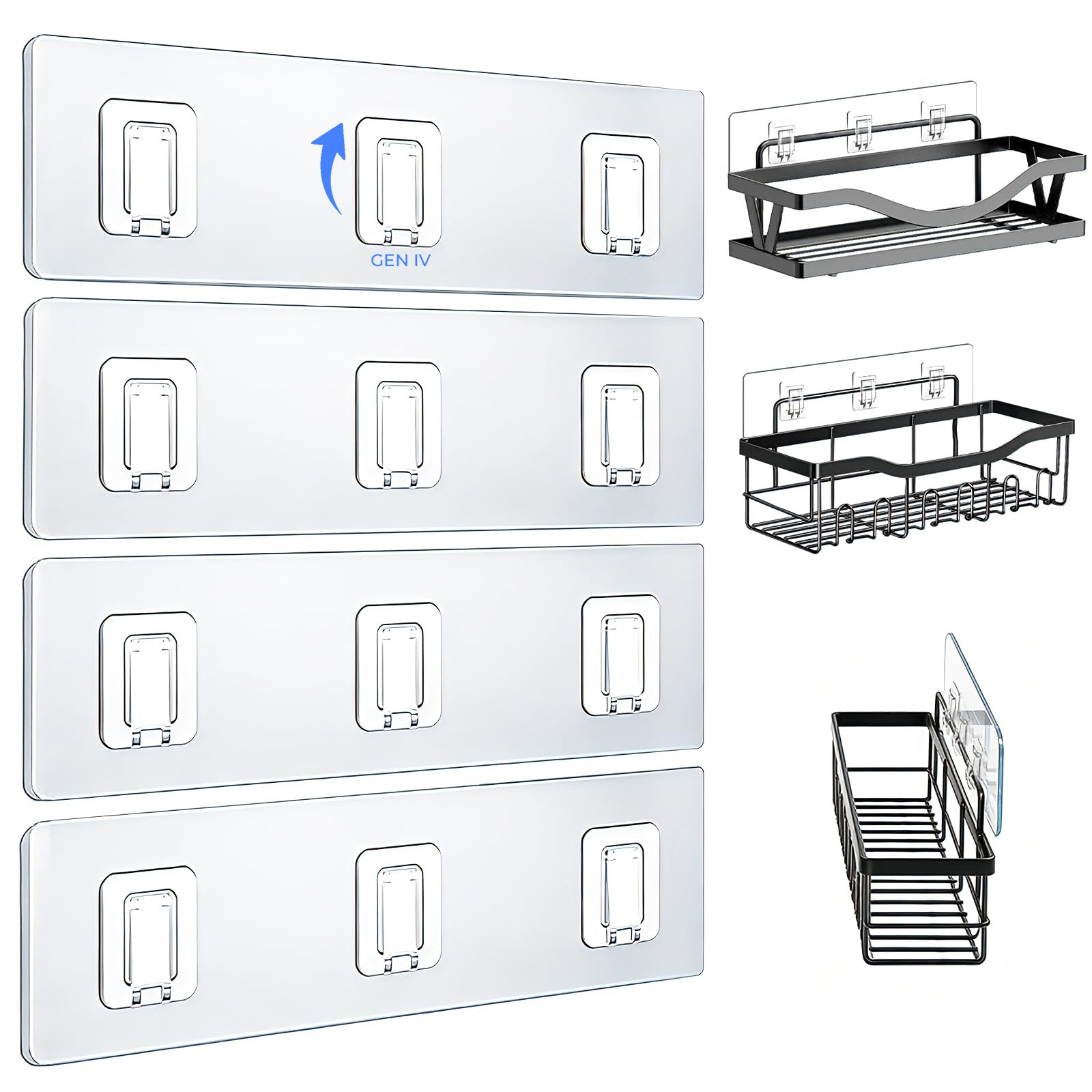 EJGIEGSO Shower Caddy Adhesive Replacement Hooks Heavy Duty Waterproof Strips No Drilling for Bathroom Shelves Kitchen Racks and