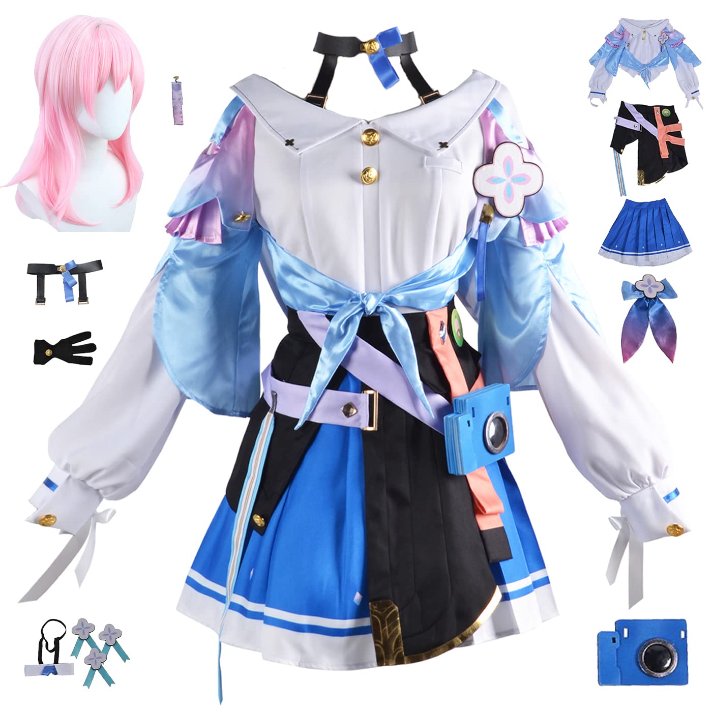 Honkai Star Rail March 7th Cosplay Costume Complete Set avec Perruque Déguisement de Star Rail Costume Personnage de Jeu March 7th Uniforme Noël Halloween Carnaval Fête Cosplay Adulte