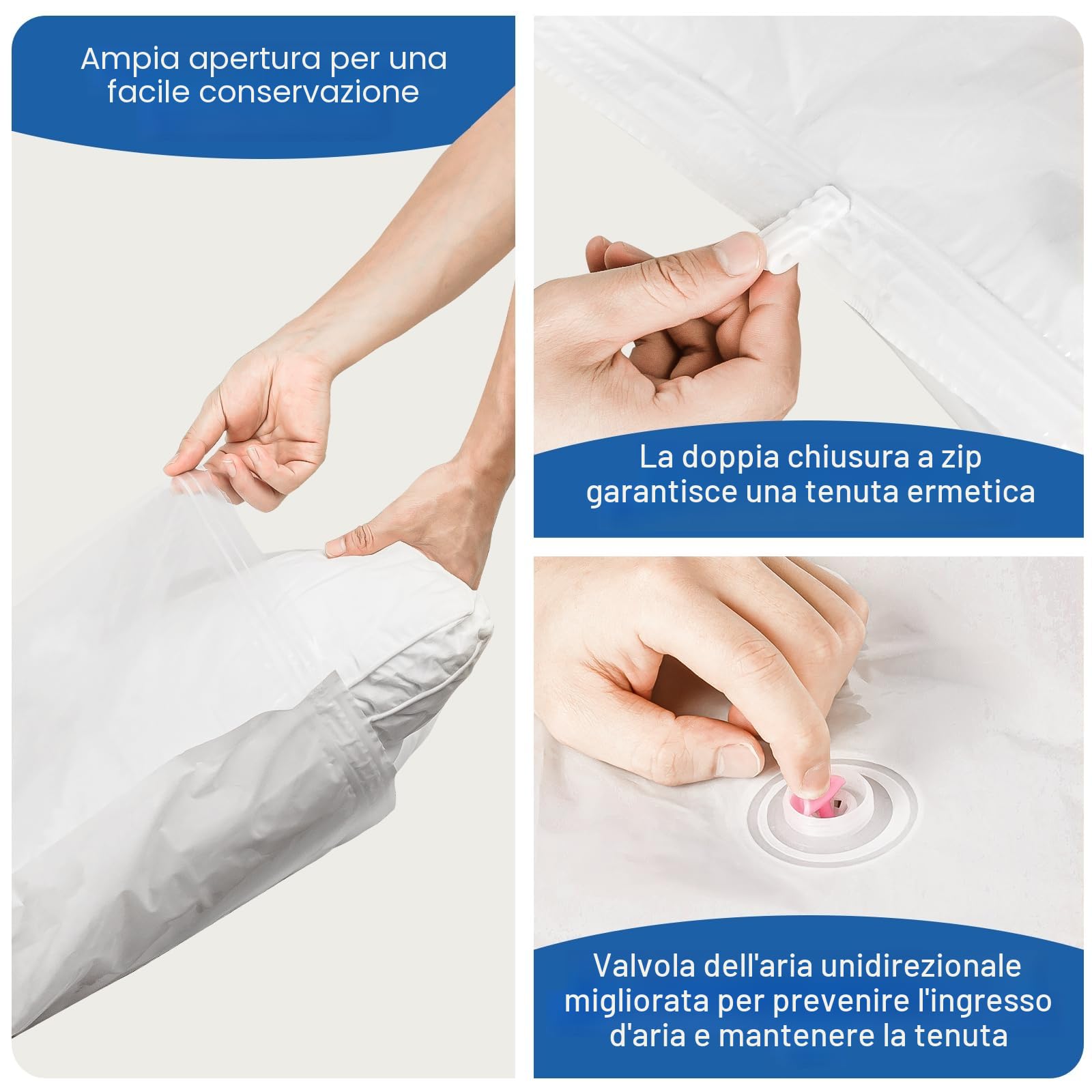 Vacbird Sacchetti Sottovuoto Vestiti con Pompa Elettrica, Confezione da 12 (4 Grandi, 4 Medi, 4 Piccoli), Sacchetti Salvaspazio per Vestiti, Coperte, Cuscini, Viaggi, Lenzuola, Giocattoli di Peluche