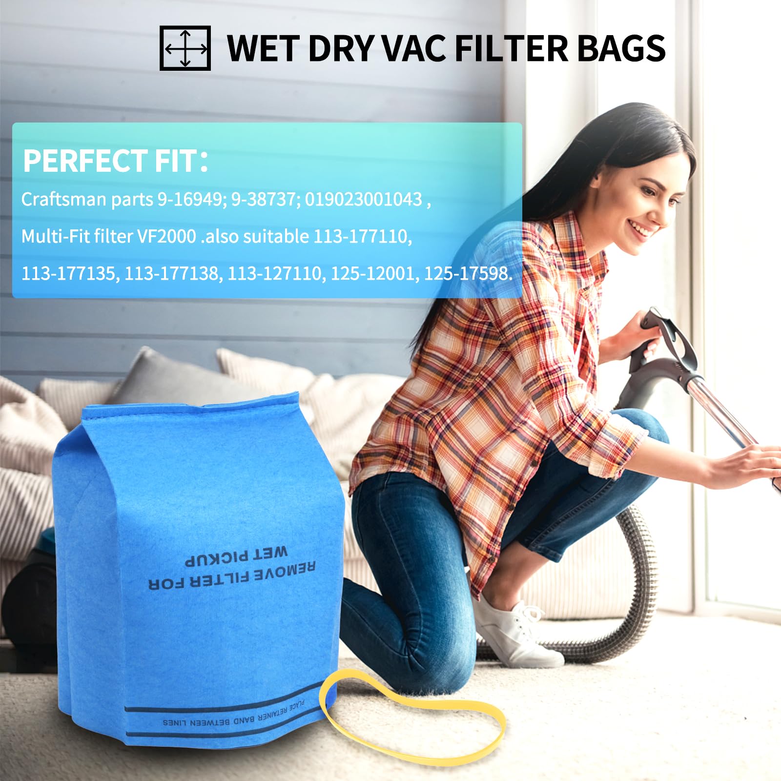 Wet Dry Vac Filter Bag Replacement For Stinger 2.5-5 Gallon Wet