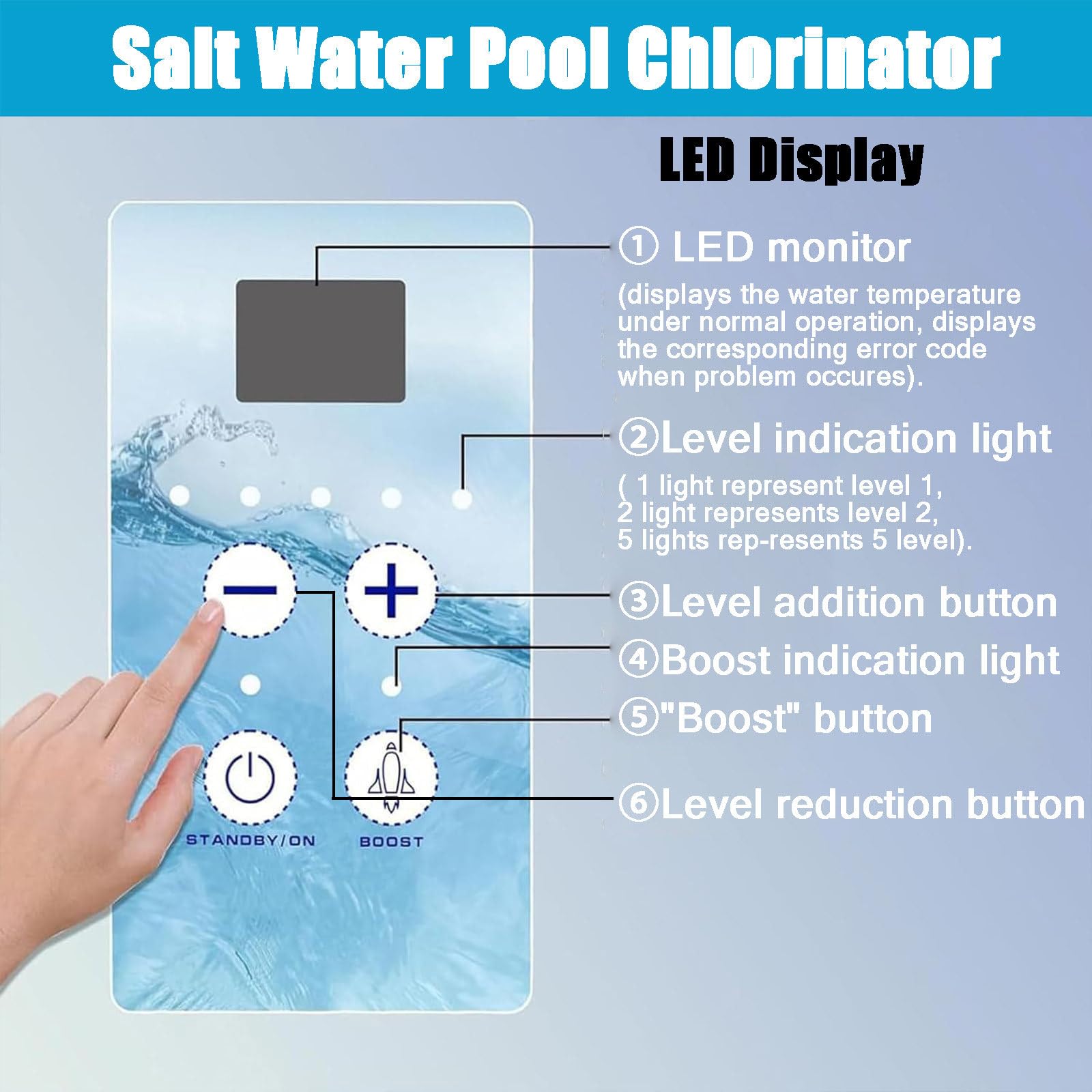 Système générateur de chlore salé, chlorinateur électrolytique 20 g/h pour piscines creusées et spas, compatible avec les piscines jusqu'à 85 m³