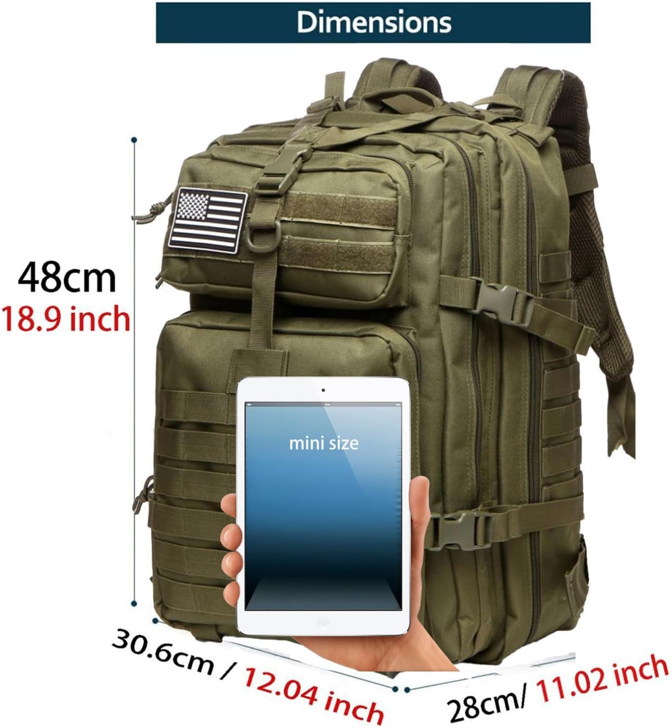 45L Sturdy Nylon Waterproof Fishing Hunting Backpack Outdoor Military Rucksacks Tactical Sports Camping Hiking (Green)