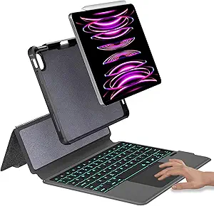 eoso iPad 12.9 Keyboard Case for iPad Pro 12.9 inch 6th Generation 2022/5th 2021/4th 2020/3rd 2018-7 Color Backlight,Touchpad Detachable Slim Cover with Pencil Holder (12.9",Black)