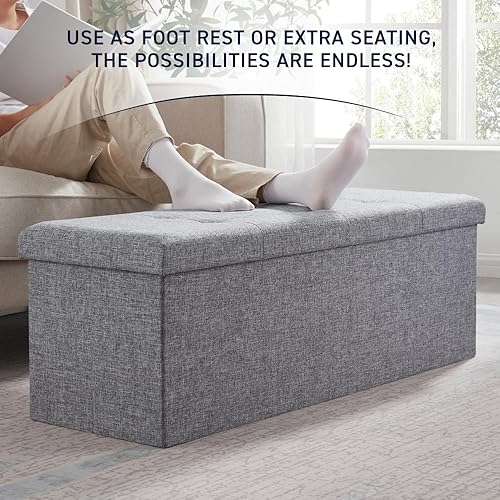 Miniatura 80 de Ornavo Home Otomana plegable de almacenamiento de 15 pulgadas, taburete cuadrado pequeño de almacenamiento, banco de dormitorio, color beige