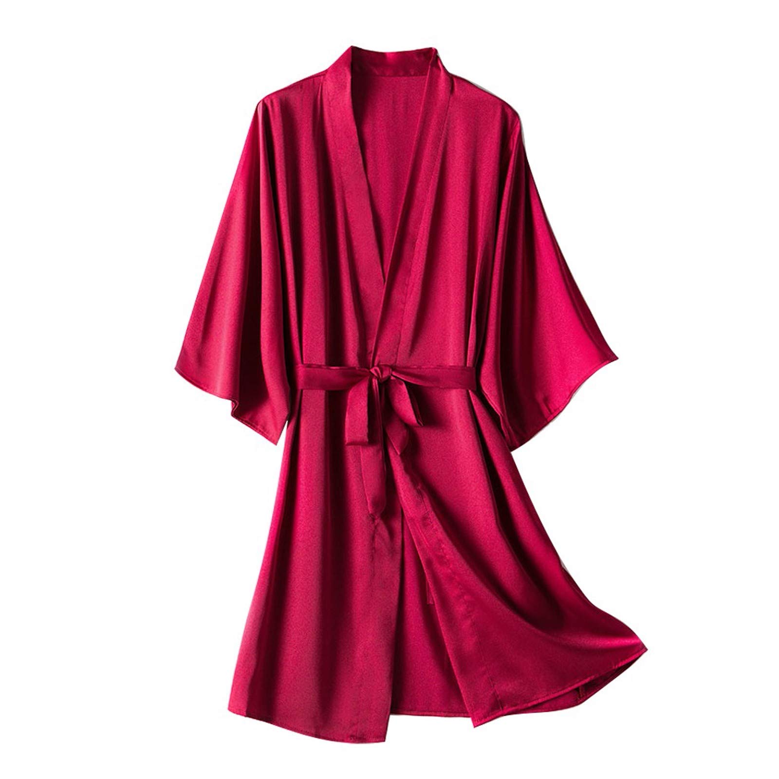 Fulidngzg Vestido Japones Mujer, Albornoz Ducha Comodo Volantes S-XXL Bata Lactancia Sauna Toallas Baño Bride Suave Camisones Cinturón Camisón Sexy Albornoz Sexy con Cinturón Kimono Satén Seda