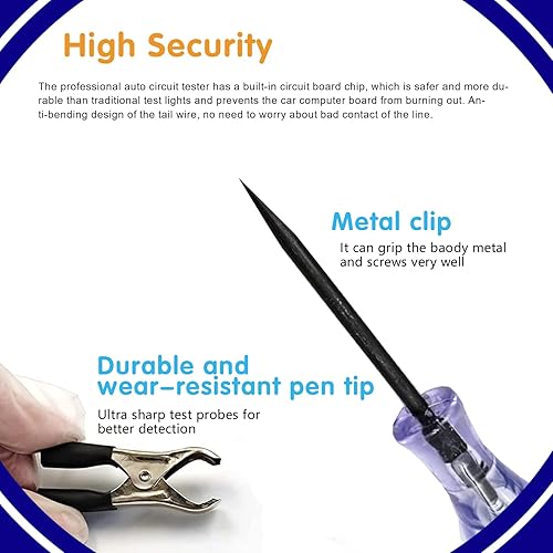 Miniatura 3 de 1 bolígrafo de prueba de circuito automotriz, pantalla de luz digital LED DC 3V-24V con cable de resorte retráctil, probador de voltaje