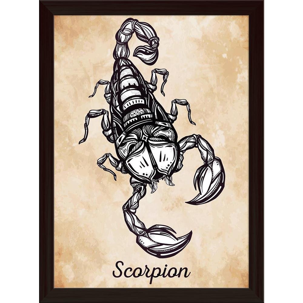 Pitaara Box Scorpion Horoscope | Canvas Painting for Bedroom & Living Room | Dark Brown Frame | 12 x 16.4 inch (30 x 42 cms)