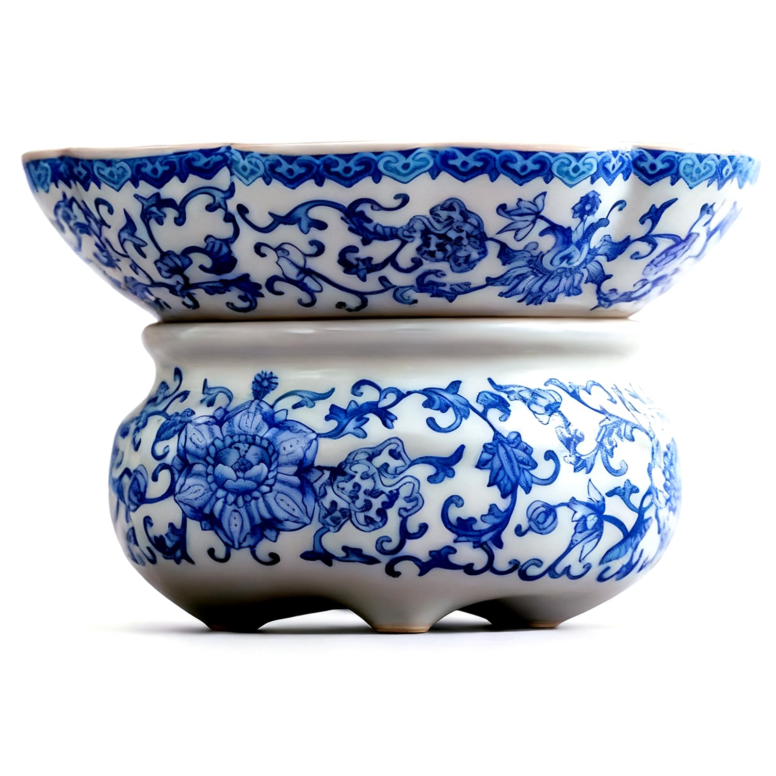 Coadores de infusor de chá de cerâmica com suporte de pires - padrão floral de lótus