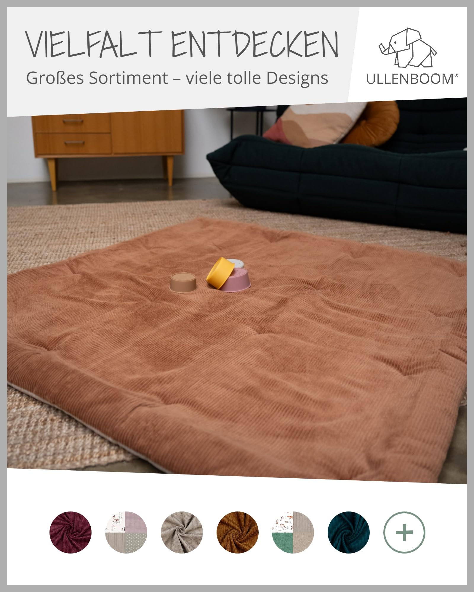 ULLENBOOM Krabbeldecke für Baby 100x100 cm - Dick und weich gepolstert | Außenmaterial: 100% Baumwolle, Alle Materialien OEKO-TEX zertifiziert, Made in EU, Schadstoffgeprüft und waschbar